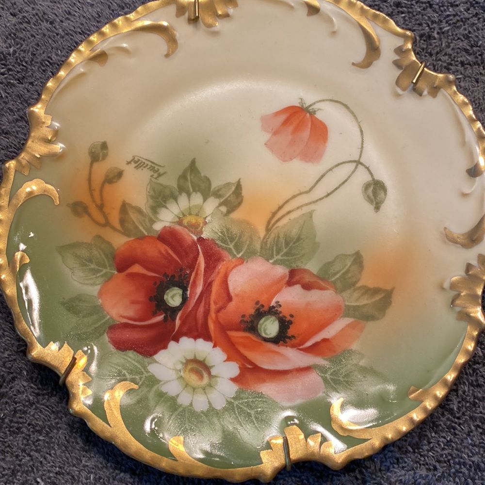 Vintage Bavaria Royal Munich Hand Painted Daisies & Poppies Signed Feuillet